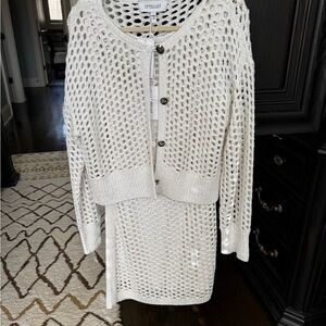 Derek Lam Open Knit Button-Front Set in White